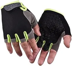 MG Pair Half Finger Bicycle Cycling Gloves High Elasticity Breathable Mesh Anti-slip MTB Bike Gloves Outdoor Sports Gloves, Black/Green - Large