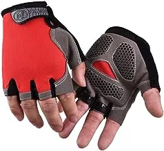 MG Pair Half Finger Bicycle Cycling Gloves High Elasticity Breathable Mesh Anti-slip MTB Bike Gloves Outdoor Sports Cycling Gloves, Red/Grey - Medium