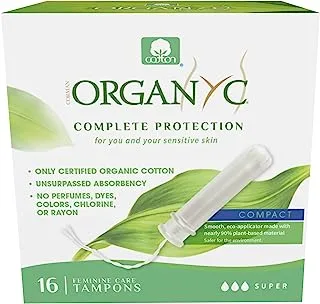 Organyc Complete Protection Feminine Care Organic Cotton Tampons with Compact Applicator, Super, 16 Pieces - Pack of 1