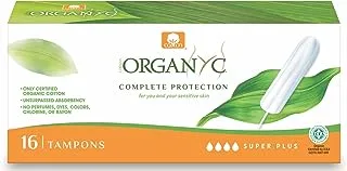 Organyc Complete Protection Feminine Care Organic Cotton Tampons Normal Flow, Super Plus, 16 Pieces - Pack of 1