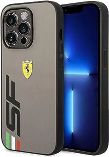 جراب CG MOBILE Ferrari من جلد البولي يوريثان مع شعار كبير SF مطبوع متوافق مع iPhone 14 Pro Max (رمادي)