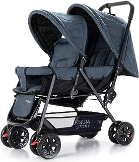 TEKNUM Double Twin Baby Stroller PramShock ProofWide Seat and Canopy360 DEGREE Rotating WheelsBig BasketFully Recylinable5 Point Seat BeltCushioned SeatNewborn Baby/Kids,6 36MonthsGrey, 77 * 45 * 105