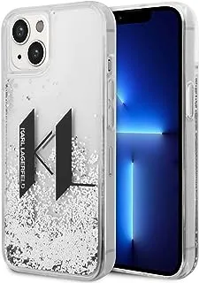 CG MOBILE Karl Lagerfeld Liquid Glitter Silicone Case Big KL Logo Protector/Ultra-Thin/Slim/Non-Yellowing/Non-Slipping/Shock-Absorption/Anti-Scratch Compatible With iPhone (Silver)