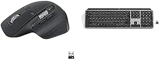 لوحة مفاتيح لاسلكية متطورة ومضيئة من لوجيتك MX Keys ، تخطيط عربي + ماوس لاسلكي MX Master 3S - بإضاءة خلفية ، USB-C ، بلوتوث ، نظام تشغيل / جهاز متعدد ، تمرير سريع للغاية ، هادئ عن طريق اللمس