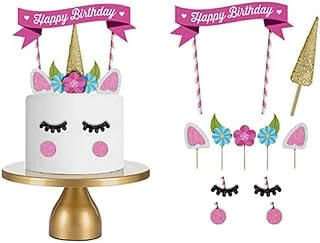 Happy Birthday Cake Topper Unicorn Cake Topper Set Unicorn Party Supplies Flag Decoration for Baby Birthday Party