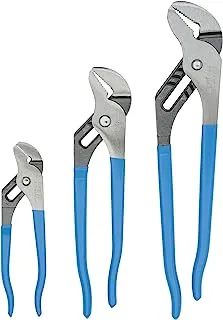 Channellock GS-3 3 Piece Straight Jaw Tongue and Groove Pliers Set - 12-Inch, 9.5-Inch, 6.5-Inch | Groove Joint Pliers | Laser Heat-Treated 90° Teeth| Forged from High Carbon Steel | Patented Reinforc
