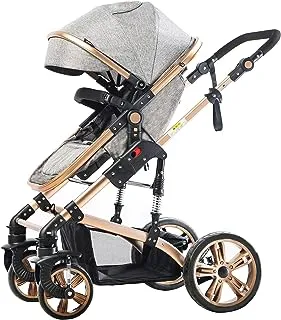 Teknum 3In1 Pram Stroller|Sleeping Bassinet|Extra Wide Seat|Wide Canopy|360° Rotating Wheels|Fully Recylible||Coffee Holder|Spill Proof Mat|Newborn Baby|0-3 Years|Grey