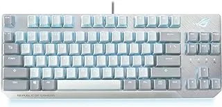 لوحة مفاتيح الألعاب ASUS ROG Strix Scope NX TKL Moonlight White السلكية للألعاب RGB | مفاتيح ROG NX الخطية الحمراء ، إطار من الألومنيوم ، إضاءة Aura Sync ، تصميم بدون مفاتيح ، مفاتيح وسائط سريعة التبديل