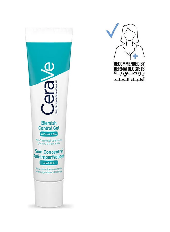 CeraVe Blemish Control Gel Facial Moisturiser For Acne & Blemishes with Glycolic Acid and Lactic Acid AHA/BHA 40ml