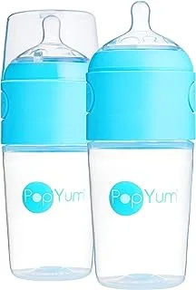 PopYum 260 ml Blue Anti-Colic Formula Making/Mixing/Dispenser Baby Bottles, 2-Pack (with #2 Nipples)
