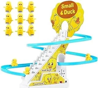 Small Duck Slide Toy,Electric Duck Climbing Stairs Tracks Slide Toy Set,Duck Roller Coaster Toy with Flashing Lights & Music On/Off Button