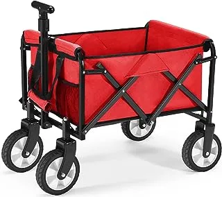 PA Collapsible Folding Wagon Foldable Outdoor Beach Shopping Garden Cart with Wheels Push Or Pull Red Regular Size