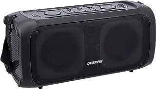 Geepas Portable And Rechargeable Professional Speaker, GMS11171 | Bluetooth/USB/TF Card/FM/TWS | Microphone & Guitar Input Jack | 7.4V 3600mAh Lithium Battery, Black