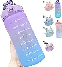 Amszke Large Motivational Water Bottle with Straw, 64 oz Half Gallon Water Bottle with Handles, Leakproof BPA Free Time Marker Water Jugs for Sports and Fitness (purple)