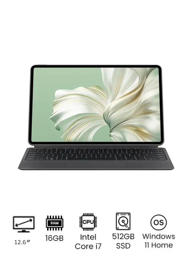 HUAWEI MateBook E Laptop With 12.6-Inch Display, Core i7-1260P Processor/16GB RAM/512GB SSD/Intel UHD Graphics/Windows 11 Home English/Arabic Nebula Grey