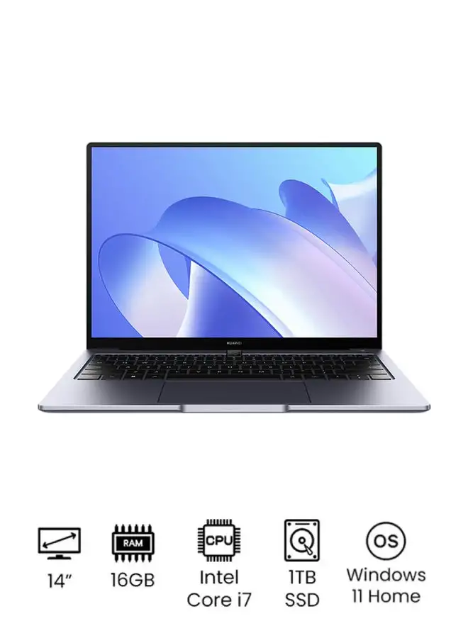 HUAWEI MateBook 14 Laptop With 14-Inch Display, Core i7-1360P Processor/16GB RAM/1TB SSD/Intel UHD Graphics/Windows 11 Home English/Arabic Space Gray