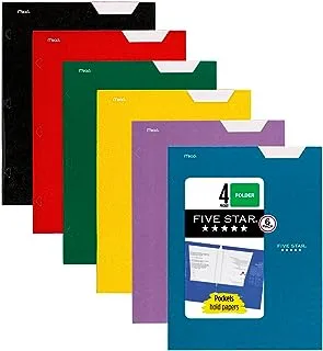 Five Star 4 Pocket Folders, 6 Pack, Paper Folders, Fits 3-Ring Binders, Holds 8-1/2