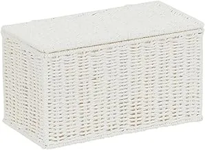 Household Essentials Small Handwoven Paper Rope Wicker Basket with Lid, White