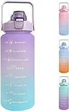 HANDA 64 OZ Half Gallon Motivational Water Bottle with Time Marker & Removable Straw, Handle, BPA Free Leakproof Non-Toxic 2L Large Water Jug for Fitness Gym Outdoor Sports (Purple/Blue)