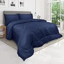 Hotel Linen Klub Down Alternative Comforter Set -Ultra Soft Brushed Stripe Microfiber Fabric, 200GSM Soft Fibersheet Filling, Size : King 240 x 260cm, Color: Navy Blue