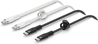 Belkin BoostCharge Pro Flex Braided USB C charger cable, USB-IF certified Power Delivery PD type C fast charging cable for iPhone 15, Samsung Galaxy S24, MacBook, iPad, Pixel, more – 1m, black/white