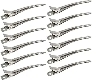 ECVV 12 Packs Duck Bill Clips, 9cm Rustproof Metal Alligator Curl Clips with Holes for Hair Styling, Hair Coloring, Silver
