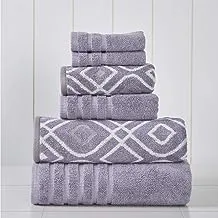 Amrapur Overseas 6-Piece Yarn Dyed Oxford Stripe Jacquard/Solid Ultra Soft 500GSM 100% Combed Cotton Towel Set [Grey Lavender]