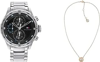 Men'S Analogue Quartz Watch With Stainless Steel Strap 1791805 + Tommy Hilfiger Jewellery 2780285 Ladies Rose Gold Stainless Steel Crystal Stud Necklace, Standard