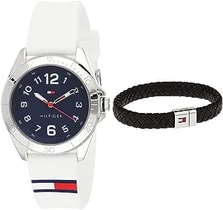 Communion Men'S Navy Dial, White Silicone Watch - 1791600 + Tommy Hilfiger Round Braided Family,Men'S Leather Bracelet - 2790330