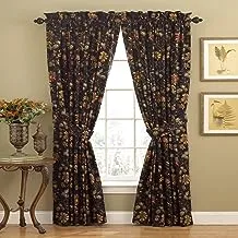 Waverly Felicite Floral Rod Pocket Window Curtain for Living Room (1 Panel), 50 in x 84 in, Noir