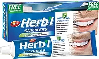 Dabur Herbal Smokers Natural Toothpaste (150g + Toothbrush) | Enriched With Salt, Mint & Blackberry Bark | Healthy Gums & Strong Teeth | Fights 7 Signs of Smokers Teeth