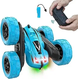 Joyzzz RC Stunt Car, 360° Spin Flip Remote Control Car with 2 Sided Running, 2.4 GHz Remote Control All Terrain off Road RC Car with Rechargeable Batteries and Led Lights, Gift for Boys Girls