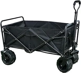 Outdoor Folding Utility Wagon Heavy Duty Camping Trolley, Gardening Utility Truck, Folding Home Shopping Cart, Load-Bearing 100kg / 220lbs (Black)