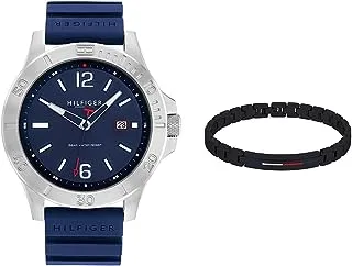 Ryan Men'S Blue Dial, Blue Silicone Watch - 1791991 + Tommy Hilfiger Jewelry Men'S Stainless Steel Link Bracelet - 2790312, One Size, Stainless Steel, Agate