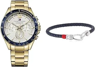 Luke Men'S White Dial Stainless Steel Band Watch - 1791121 + Tommy Hilfiger Men'S Navy Blue Leather Stainless Steel Bracelet - 2790234S