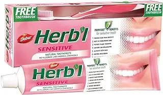 Dabur Herbal Sensitive Toothpaste (150g + Toothbrush) | Enriched with Licorice, Cinnamon & Mint | Provides 7 Benefits for Senstive Teeth