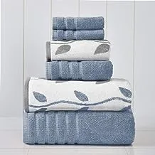 Amrapur Overseas 6-Piece Yarn Dyed Organic Vines Jacquard/Solid Ultra Soft 500GSM 100% Combed Cotton Towel Set [Blue]