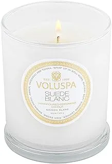 Voluspa Suede Blanc Classic Candle | 60 Hour Burn Time | Natural Wicks for a Clean Burn | Vegan | Poured in The USA