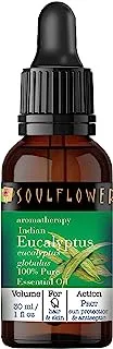 Soulflower Eucalyptus Essential Oil | For Cold & Cough-Camphor Family | 100% Natural, Pure, Organic | Halal Certified | Alcohol Free | Steam Distilled | 30 ml/ 1 Fl Oz - Free Glass Dropper