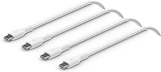 Belkin BoostCharge braided USB C to fast charger cable, USB type C charger cable fast charging for iPhone 15, Samsung Galaxy S23, Google Pixel, iPad, MacBook, Nintendo and more - 1m, 2pack, White