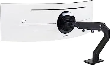 Ergotron – HX Single Ultrawide Monitor Arm with HD Pivot, VESA Desk Mount – for 1000R Curved Monitors Up to 49 Inches, 12.7-19.1 kg – Matte Black