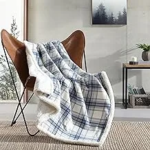 Eddie Bauer- Throw Blanket, Cotton Flannel Home Décor, Sherpa Reversible All Season Bedding (Edgewood Plaid Blue, 50 x 60)