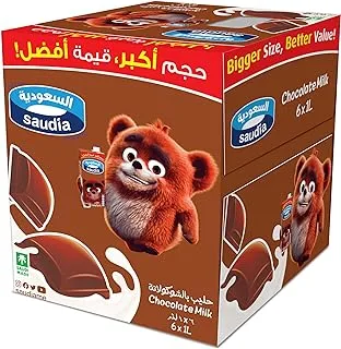 Saudia Chocolate Flavour Milk, 6 X 1 Litre - Pack of 1