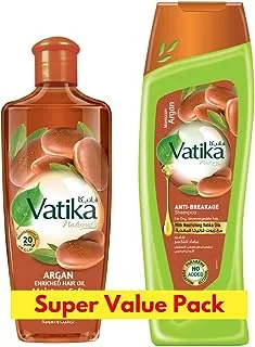 Vatika Naturals Moroccan Argan Enriched Hair Oil + Shampoo | Get Moisture Soft Hair | Super Value Bundle Pack - 300 ml + 400 ml