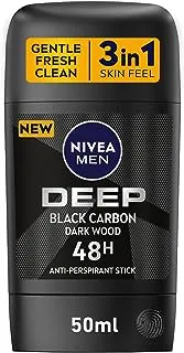 NIVEA MEN Antiperspirant Stick for Men, 48h Protection, DEEP Black Carbon Antibacterial, Woody Scent, 50ml