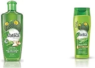 Vatika Naturals Cactus Enriched Hair Oil + Shampoo | Hair Fall Control | Super Value Bundle Pack - 300 ml + 400 ml