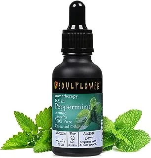 Soulflower Peppermint Essential Oil - 100% Pure, Vegan & Natural Undiluted Oil for Refreshing Effect on Body and Mind, Aromatherapy, Ecocert Cosmos Organic Certified, 1 fl oz BONUS Glass Dropper