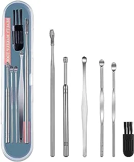 Joyzzz Ear Wax Removal Kit, Ear Cleansing Tool Set, Ear Curette Ear Wax Remover Tool for Reusable, 6 Pack Ear Wax with a Small Cleaning Brush Tool and a Storage Box
