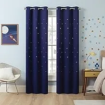 Eclipse Dreamer Star Laser Cut Room Darkening Grommet Window Curtains for Kids Bedroom or Nursery (2 Panels), 34 in x 95 in, Navy
