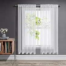 Joydeco White Sheer Curtains 72 Inch Length 2 Panels Set, Rod Pocket Long Sheer Curtains for Window Bedroom Living Room, Lightweight Semi Drape Panels for Yard Patio (54x72 inch, Off White)